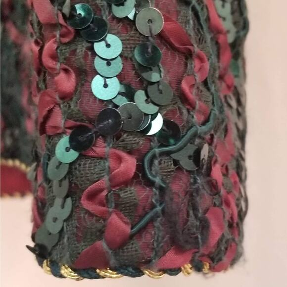 VTG Lacey Sequin Jacket Union Tag Sz L Red Green Retro Elegant MOB Festive Glam - Picture 9 of 11